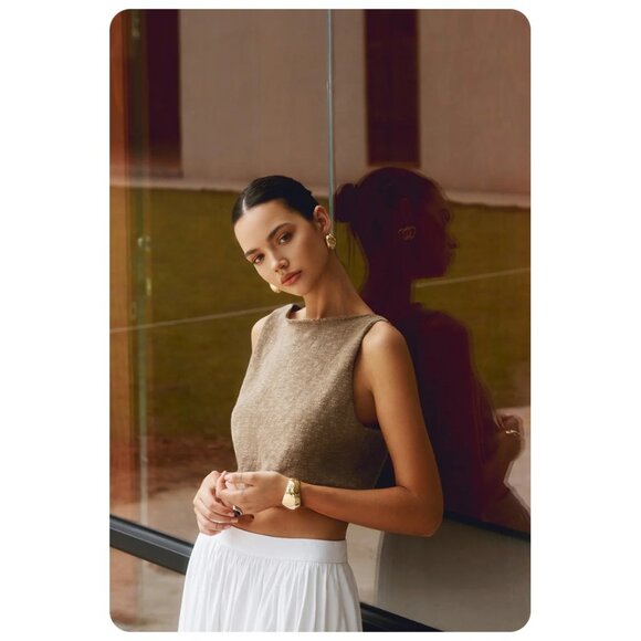 Commense Tops - NWT Commense Cotton Blends Brown Knit Crop Top sz M